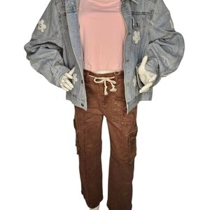 NWT Risen High Rise Espresso Cargo Jeans Straight Leg 0/24 9/29 15/32 Fall